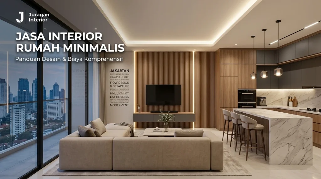 desain interior rumah minimalis modern dengan perpaduan kayu dan marmer yang elegan di Jakarta