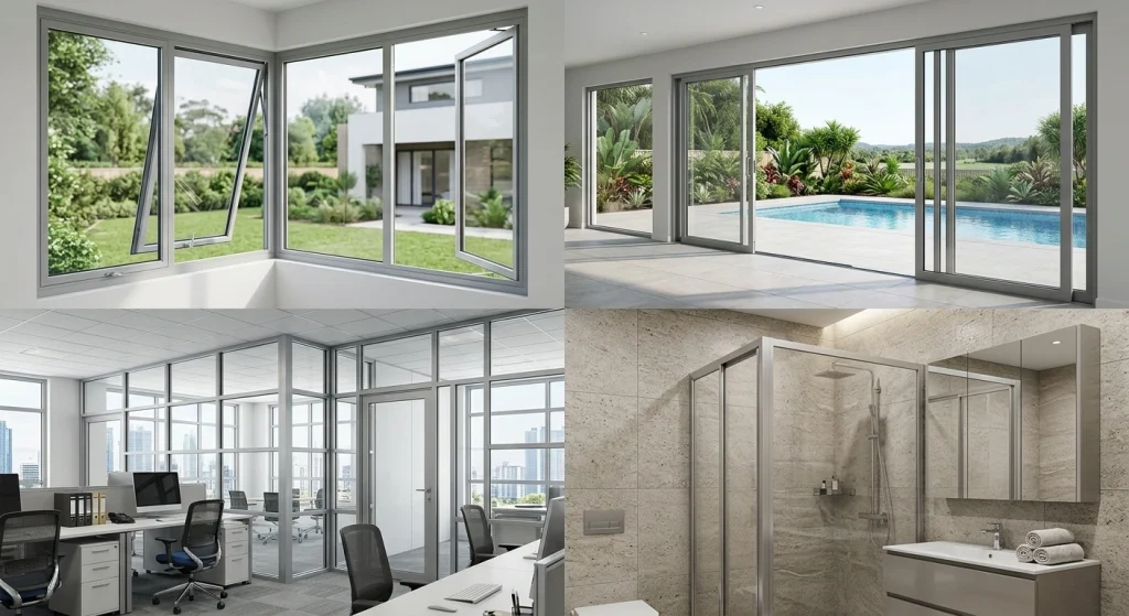 Inspirasi penggunaan kusen, pintu geser, jendela, dan sekat partisi aluminium minimalis untuk proyek renovasi rumah dan area komersial