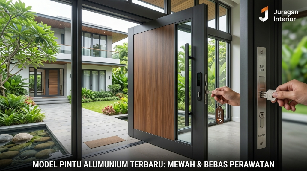 Model pintu alumunium terbaru dengan panel kayu estetik