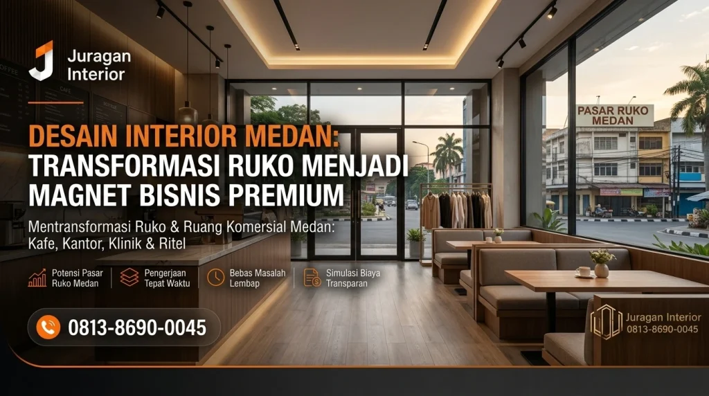 Jasa Desain Interior Medan oleh Juragan Interior, ahli transformasi ruko menjadi ruang komersial premium seperti kafe, kantor, klinik, dan ritel.