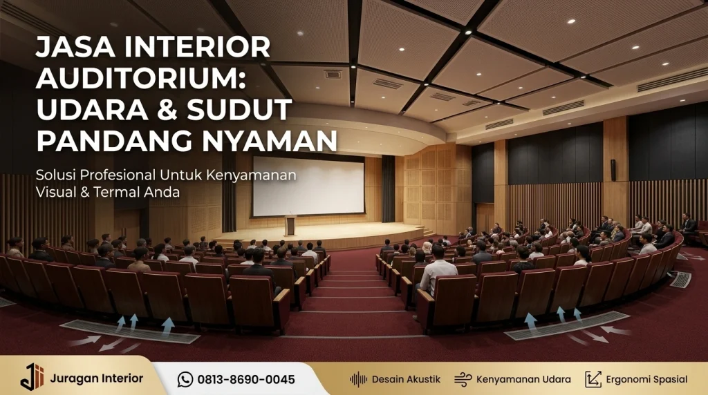 Desain interior auditorium modern yang mengutamakan kenyamanan sirkulasi udara dan sudut pandang optimal untuk setiap penonton.